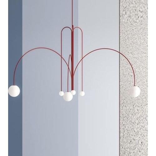 Nordic Red/Black/Golden Minimalist Pendant Lights Glass Ball Dining Living Room Hanging Lamp Postmodern Bedroom Lobby Luminaires