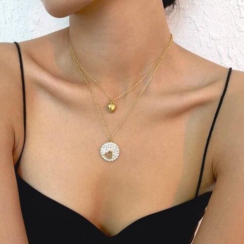 Lalynnly Acrylic Coin Hollow Heart Pendant Necklace Set Designer For Women Love Rhinestone Necklace Wholesale Neck Jewelry N8630