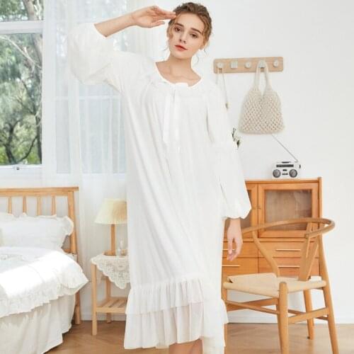 Womens Lolita White Princess Dress Sleepshirts Vintage Palace Style Multilayer Lace Mesh Nightgowns Nightdress Sleep Loungewear