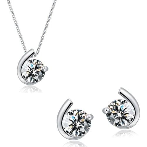New Arrival Fashion 925 Sterling Silver Moon Bay CZ Zircon Pendant Necklaces +Earrings for Women Chain Link Fine Jewelry Gift