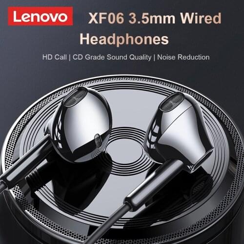 Original Lenovo XF06 3.5mm Wired Headphones In-Ear Headset Stereo Bass Music Earphones In-line Control Noise Reduction with Mic