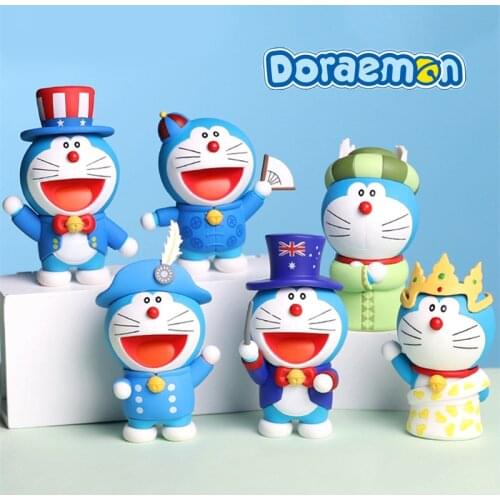 Genuine Doraemon New Travel Around the World Series 6 Models 8cm Figure Blind Box Toy Anime Dolls Collection Decoration Gift