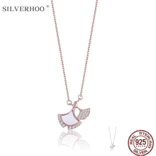 SILVERHOO 925 Sterling Silver Crystal Necklaces For Women Fan Shape Popular Lucky Necklace Fine Jewelry Send Girlfriend Gift