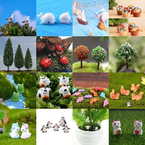 Lovely Resin Plants Animal Cute Micro Landscape Mini Craft Figurine Plant Pot Garden Ornament Miniature Fairy Garden Decor DIY