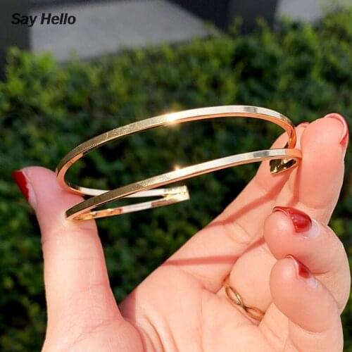SAY HELLO Metal Gold Single Color Adjustable Open Bangles for Women Cuff Wrap Bangles Bracelets Friend Gift Bijoux Pulsera K0606