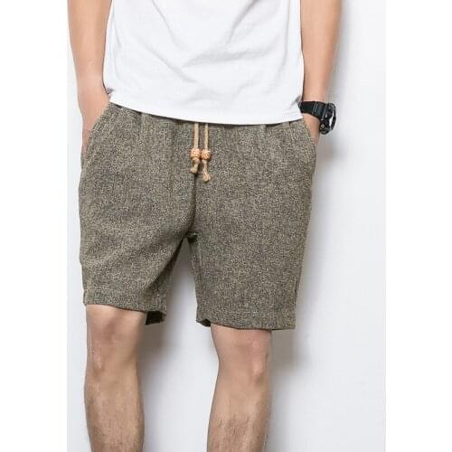 Japanese Retro Mens Casual Shorts Summer Solid Color Beach Shorts Men Leisure Linen Short Pants Black Grey Brown
