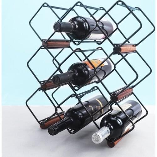 1Pc Nordic Stackable Iron Wine Rack Wooden Wine Bottle Display Bracket for Home Living Room Office Cabinet