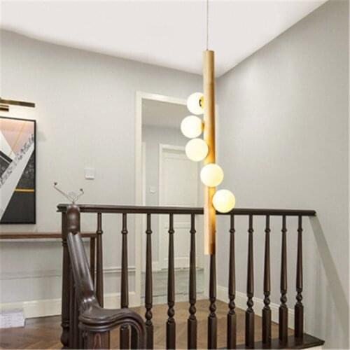 New Japanese Style 5 Heads Magic Bean Light Stairwell Creative Decoration Hotel Molecular Lights Modern Wooden Chandelier