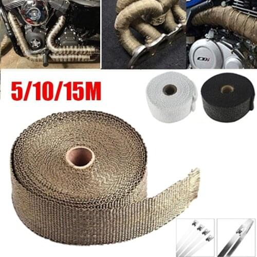 5/10/15m Exhaust Pipe Insulation Thermal Heat Wrap Roll Insulation Cotton Banana Cloth Motorcycle Fiberglass Heat Shield Tape