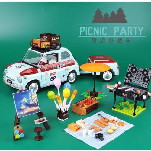 Tractor Bricks Picnic Tourist Car DIY Building Block Technical Trailer Technical Tractor Transport MOC Toys Gift