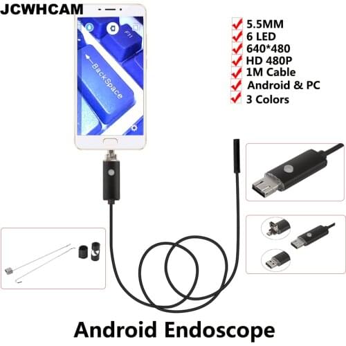 JCWHCAM 3 Colors 5.5mm lens 1M Usb Endoscope Android Smartphone Ip67 Waterproof Snake Tube with 6 LEDs Borescope HD 480*640