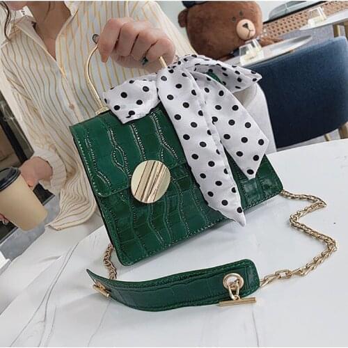 Vintage Crocodile Pattern Shoulder Bags Origin Ribbon Chain Crossbody bags for women High Quality Ladies Messenger Bag Package