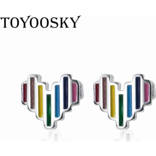 Colors Heart Shape Stud Earrings Mini Size Ear Jewelry for Women Girl 925 Sterling Silver Jewelry Christmas Gift