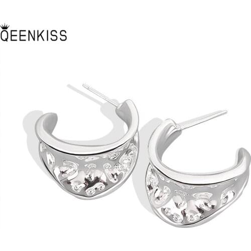 QEENKISS EG661Jewelry Wholesale Fashion Woman Girl Birthday Wedding Gift Simple Indifferent 18KT Gold White Gold Hoop Earrings