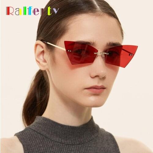 Ralferty Vintage Cat Eye Sunglasses Women Nightclub Party Glasses Irregular Rimless Decorative Sun Glasses gafas de sol W016