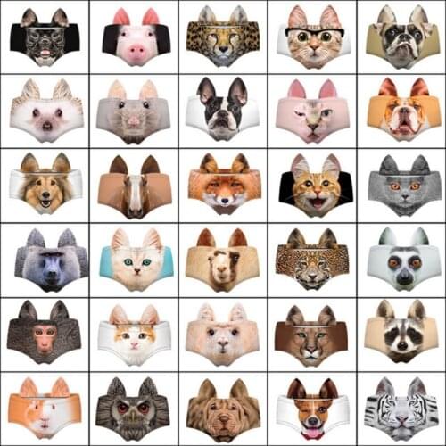 Women Underpants Sexy Ear Panties Thongs Cat Dog Pig Animal Funny Print Female Lovely Briefs Seamless Lingerie 1pc
