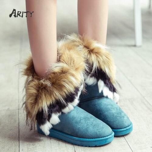 2021 Winter Women Boots Flat Snow Shoes Thick High-tube Cotton Boot Non-slip Rabbit Fur Boots Lady Fox Fur Snow Boots