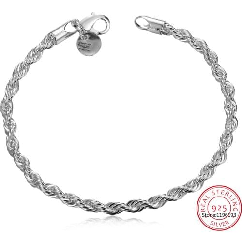925 Sterling Silver Fine Jewelry For Women And Men 4mm Flash Twisted Rope Chain Bracelet Pulseiras De Prata Fine Jewelry