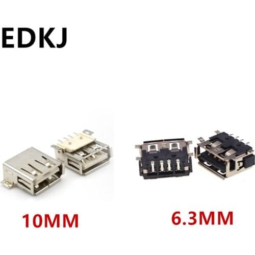 10PCS 6.3/10mm USB Type A Standard Port Female Solder Jacks Connector PCB Socket USB-A type SMT 4Pin Straight Roll