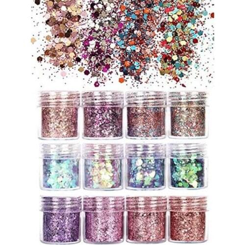 12 Box Cosmetic Festival Chunky Sequins Epoxy Resin Pigment Body Face Hair Nair Art Glitters Paillette Iridescent Flakes