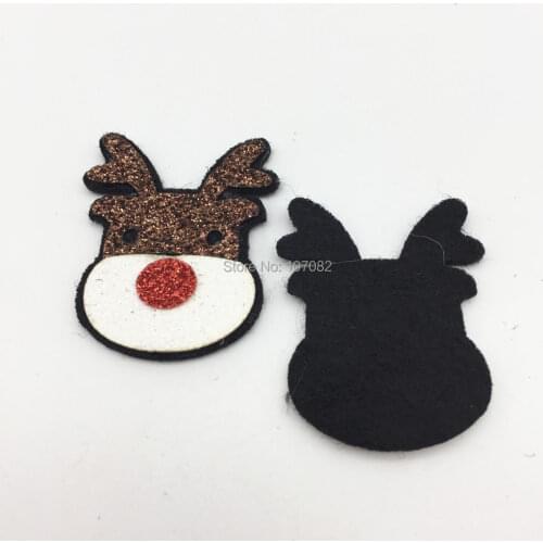 24pcs 45x30mm Glitter Christmas Reindeer Felt Fabric Patch Sew Appliques Decorations Embellishments Cardmaking Crafts Scrapbook