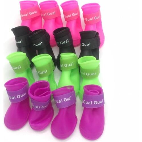 4pcs S/M/L Pet Dog Rain Shoes Anti Slip Waterproof Pet Dog Cat Rain Shoes 7 Colors Rubber Boots for Four Seasons