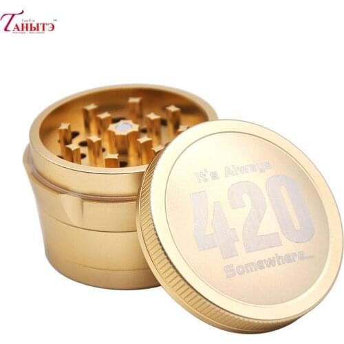 420 Golden Aircraft Aluminum Herb Tobacco Grinder with Diamond Teeth 63 MM 4 Layers Herb Grinder Crusher Spice Grinder Manual