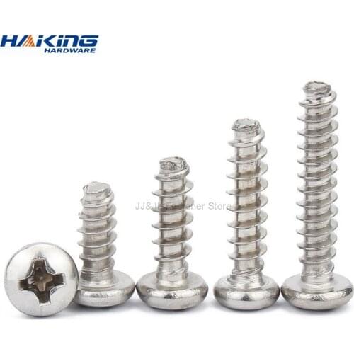 50pcs Cross Recessed Round Head Self-tapping Screws 304 Stainless Steel M2 M2.3 M2.6 M3 M4 Phillips Screw Flat Tail