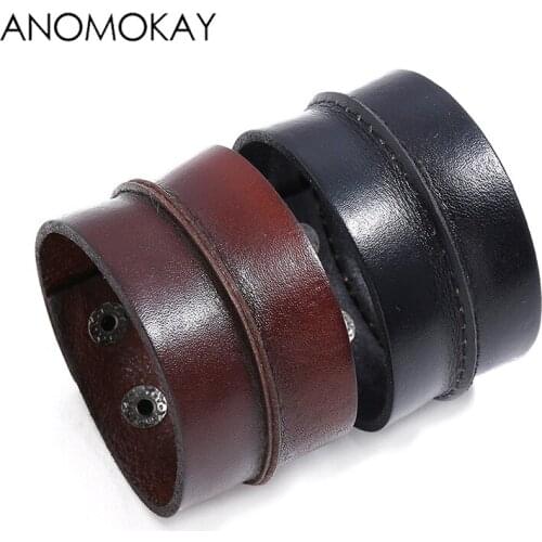 Anomokay European & American Trendy Cow Leather Strap Bracelet Vinatge Cowhide Leather Punk Men Bracelet