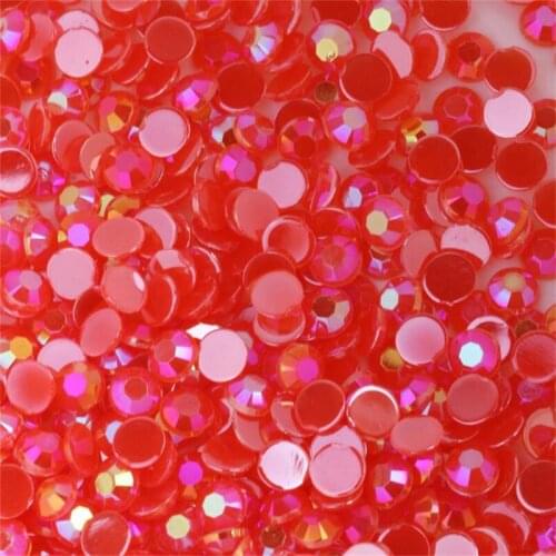 2-7MM DIY Bling Jelly Red AB Color Round Acrylic Rhinestones Flatback Acrylic Stones no Glue for Hand Craft Arts Decoration