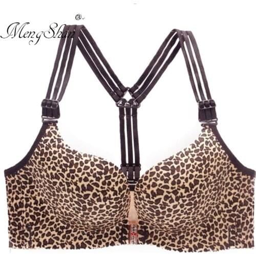 MengShan Front Button Large Bra Leopard print sexy lingerie femme Agglomeration adjustment type big size bra set push up