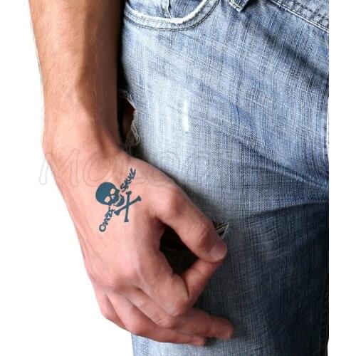 Water Transfer Black Terror Skull Tattoo Body Art Waterproof Temporary Fake Flash Tattoo for Man Woman Kid 10.5*6 Cm