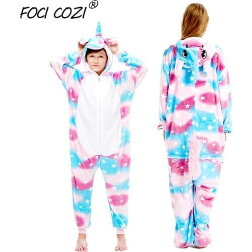 Kids Unisex Unicorn Costume Animal Pajamas Halloween Fashion Adult Unicorn Animal Costume Pajamas for Mother and Daughter/Son