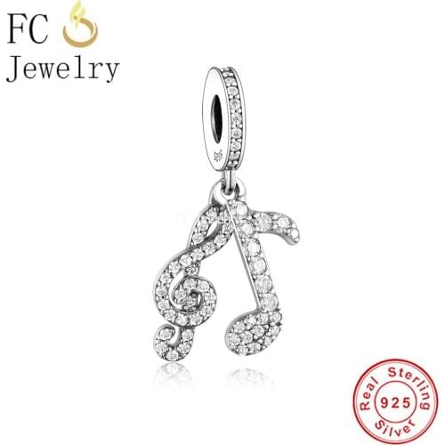 FC Jewelry Fit Original Pandora Charm Bracelet Rea 925 Silver Iced Out Music Treble Note Bead For Making Women Berloque 2021 DIY
