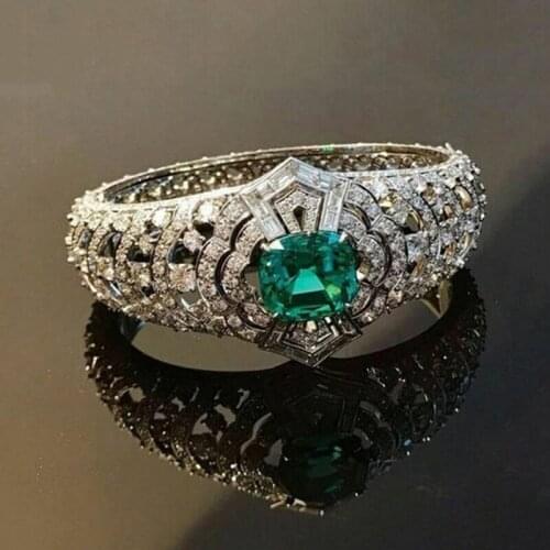 Engraving Hollow Emeraldgreen Crystal Rings Shine Full Rhinestones Zircon Ring Luxury Designer Jewelry 2020 Women Wedding