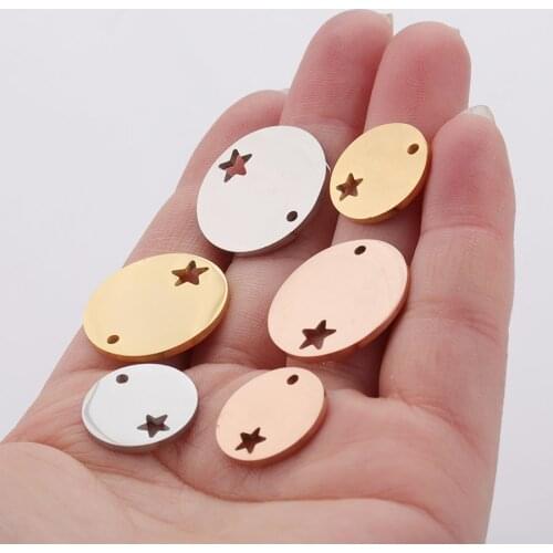 5pcs No Fade Stainless Steel Round One Hole Charms Hollow Five-pointed Star Necklace Pendant Diy Jewelry Making Earring Findings