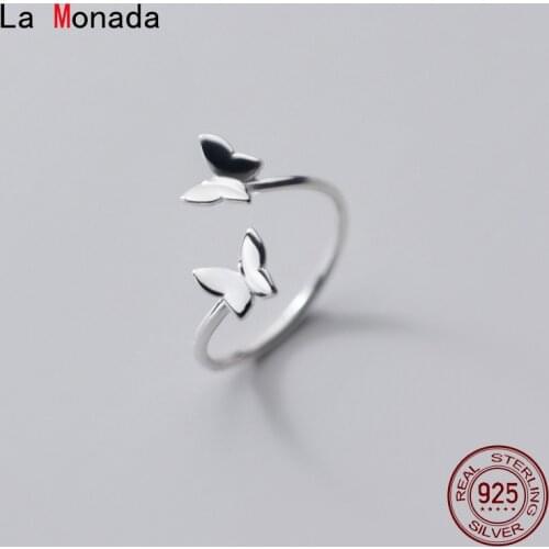 La Monada 48-55mm 925 Silver Ring Women Butterfly Minimalist Adjustable Silver Butterfly Rings For Women 925 Silver Fine Jewerly