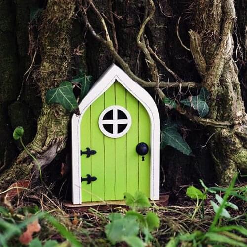 Mini Miniature Fairy Gate Yard Sculpture Courtyard Wooden Fairy Dwarf Window Door for Tree Gnome Art Garden Statues Decoration