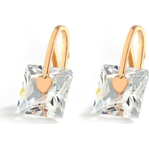 Trendy Personality Exquisite Zircon Gold Color Stud Earrings for Women Elegant Party Love Heart Geometric Cute Earrings Jewelry
