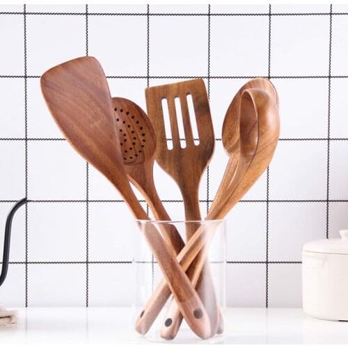 Healthy Cooking Utensils Set Wooden Cooking Tools Natural Nonstick Hard Wood Spatula and Spoons - Durable Eco-Friendly and Safe