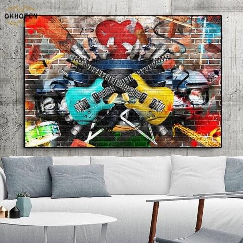 Street Wall Art Picture Graffiti Music Guitar Canvas Painting Posters And Prints For Living Room Home Decor Band Club Decor