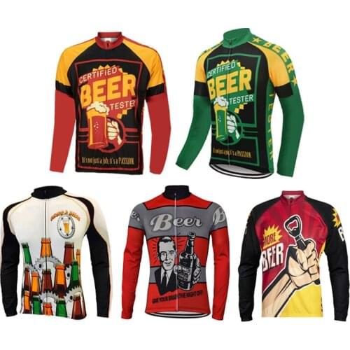 Multiple Choice Beer Cycling Jersey Men Long Sleeve Winter Fleece Wool & No Fleece Bike Wear Clothing