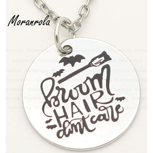 New arried" broom hair don't care "copper Necklace & Keychain charm,Halloween Bat jewelry,Halloween gift trick or treat charm
