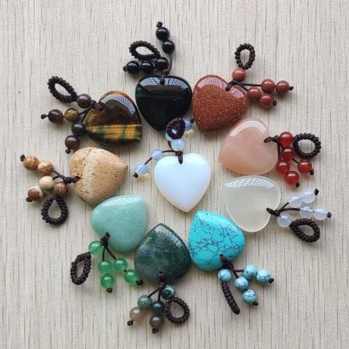Wholesale 10pcs/lot new fashion beautiful mixed natural stone heart charms pendants 25mm for Handmade jewelry making free