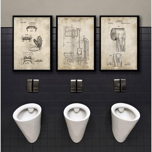 Bathroom Patent Vintage s Prints ,Toilet Roll,Cistern,Lavatory Design,Loo Canvas Painting Blueprints Home Wall Art Decor