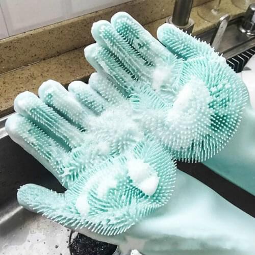 1Pair Dishwashing Cleaning Gloves Magic Silicone Rubber Dish Washing Glove for Household Scrubber Kitchen Clean Tool Scrub