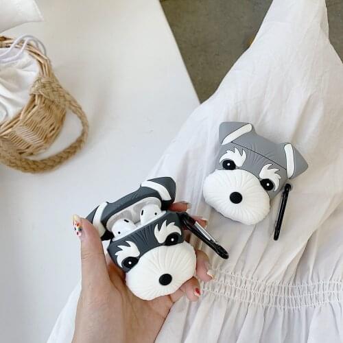 Silicone Case for Airpods Pro Case with Keychain 3D Cute Schnauzer Dog Case for AirPods 1/2 Bluetooth Earphone Protective Cover