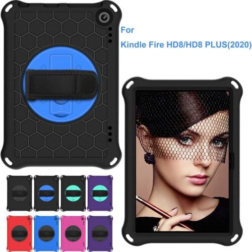 Silicone Shockproof Protective Cover W/Stand Hand Strap for Kindle Fire HD 8 10th Generation Tablets Accessories