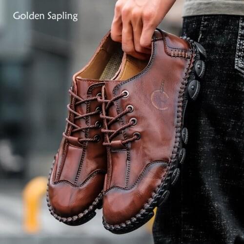 Golden Sapling Fashion Mens Casual Shoes Genuine Leather Driving Loafers Lightweight Leisure Man Flats Classics Retro Men Shoes