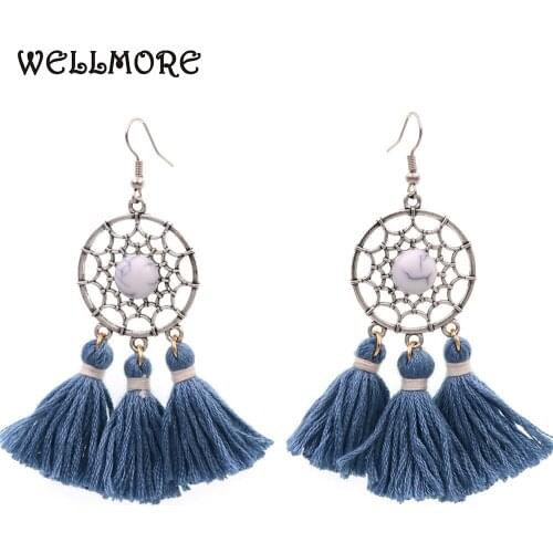 WELLMORE cheap fashion Jewelry stone with Tassel earrings dangle drop earrings for women Wholesale